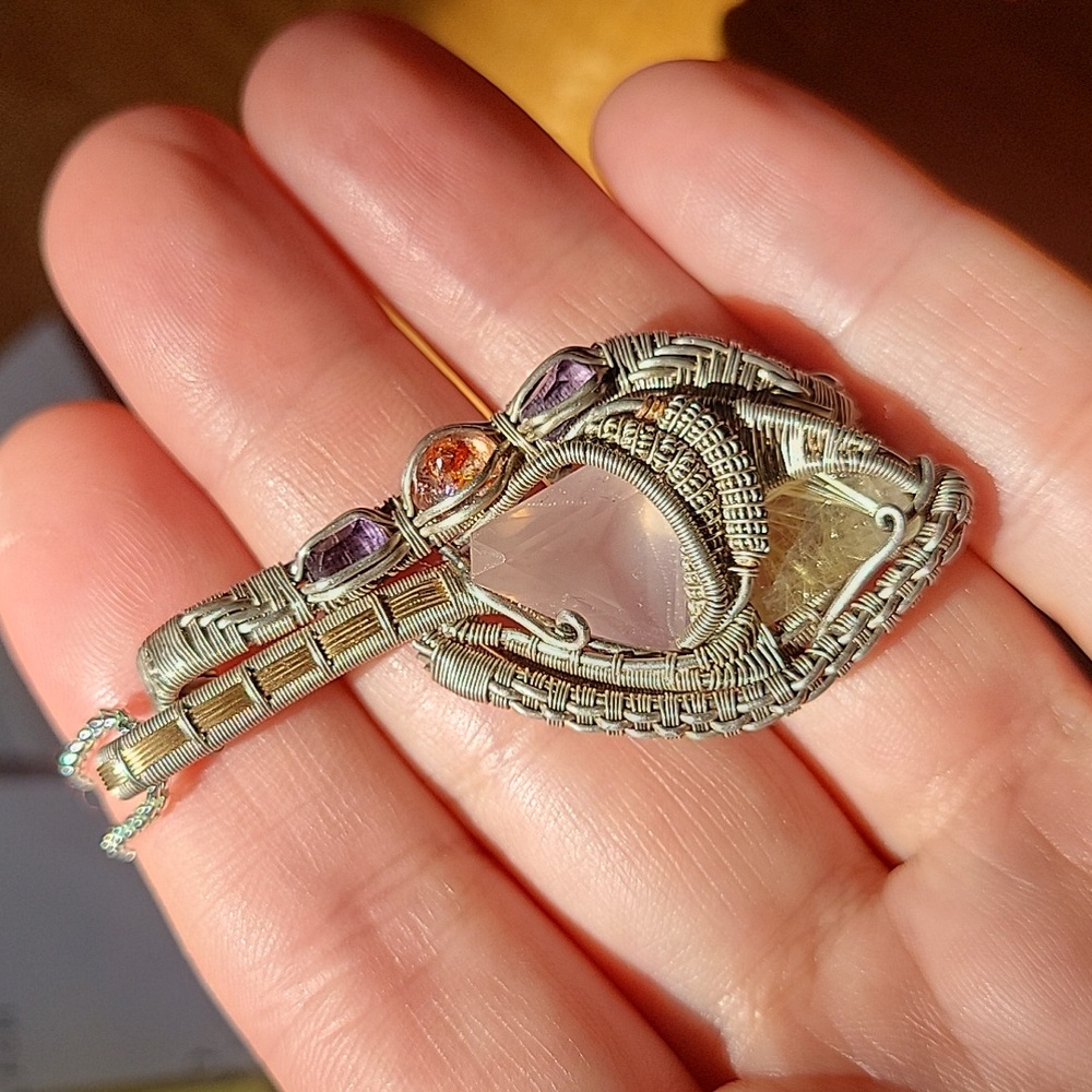 Wire wrapped crystal necklace with high quality facet gemstones sterling silver